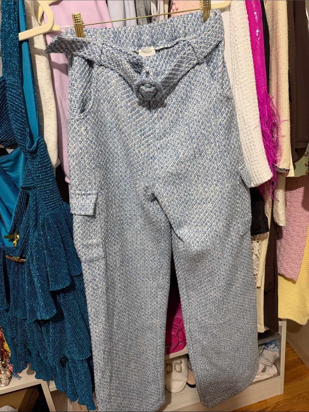Blue Knit Cargo Pants